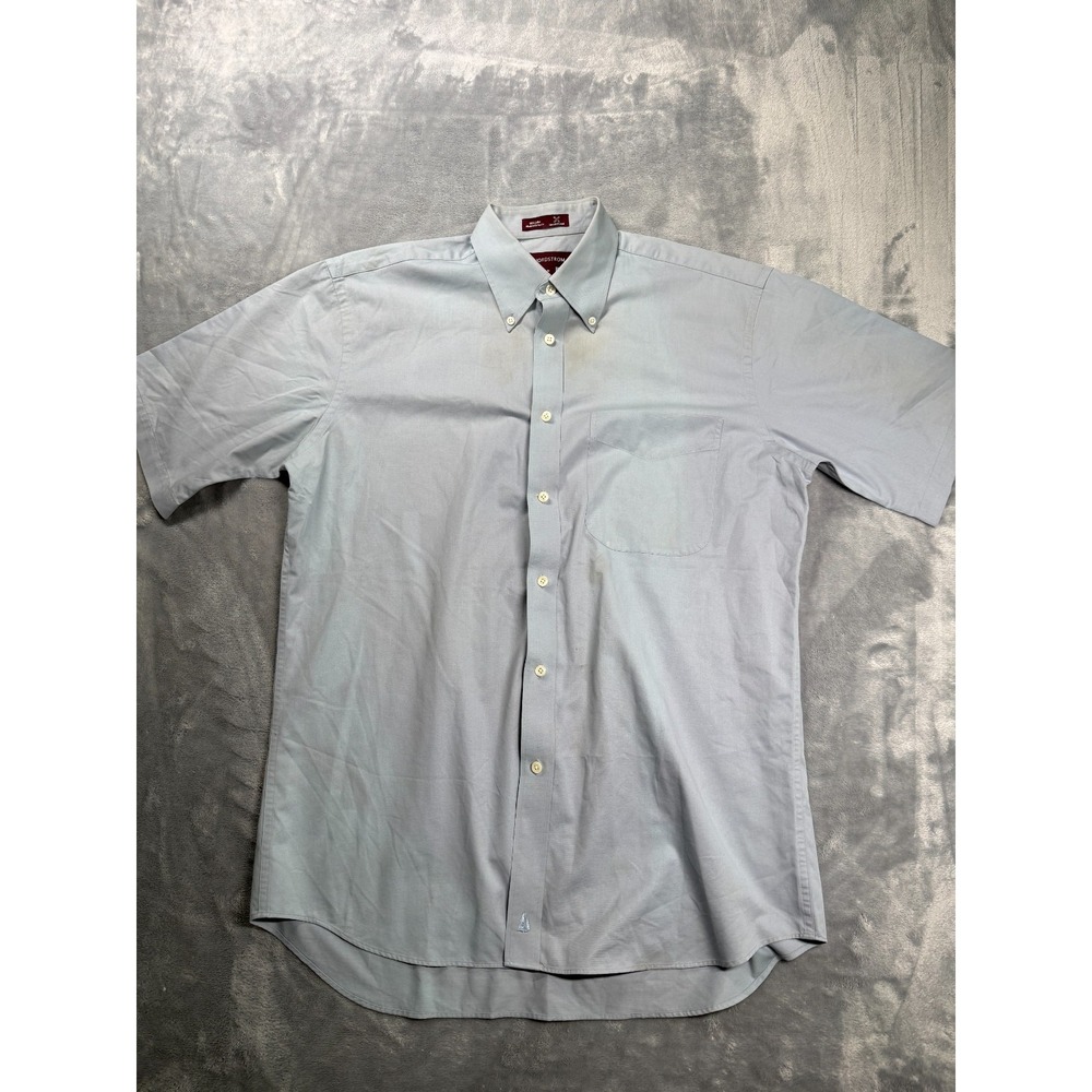 Nordstrom Shirt Mens Medium Gray Cotton Button Front Short Sleeve High Low